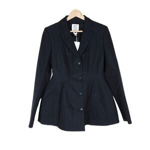 Rosie Assoulin Womens Fennel Blazer 6 Black Button Up Raised Seam Cotton Coat